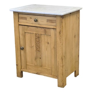 Antique European Pine and Marble Side Table or Nightstand For Sale