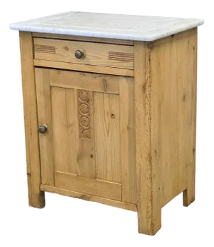 Antique European Pine and Marble Side Table or Nightstand