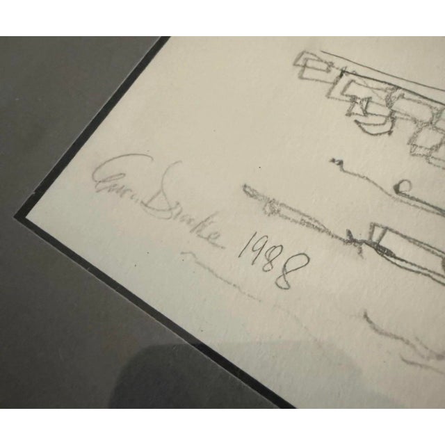 Abstract 1988 Signed Drake Drawing Fisherman’s Wharf San Francisco With Frame For Sale - Image 3 of 7