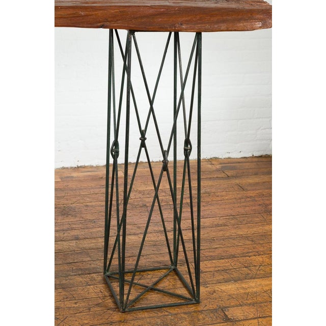 Brown Contemporary Console Table with Reclaimed Wood Top & Metal Bases For Sale - Image 8 of 12