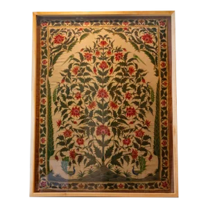 Antique Indian Mughal Framed Embroidered Wall Art