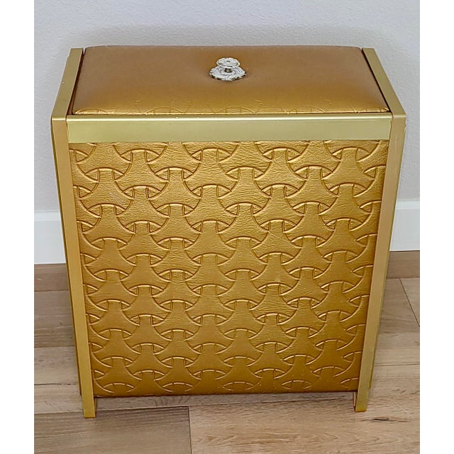 Vintage Hollywood Regency Quilted Gold Laundry Hamper by Pearl Wick