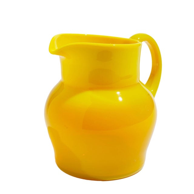 Yellow Vintage Cadmium Yellow Opaline Blown Glass Pitcher For Sale - Image 8 of 12