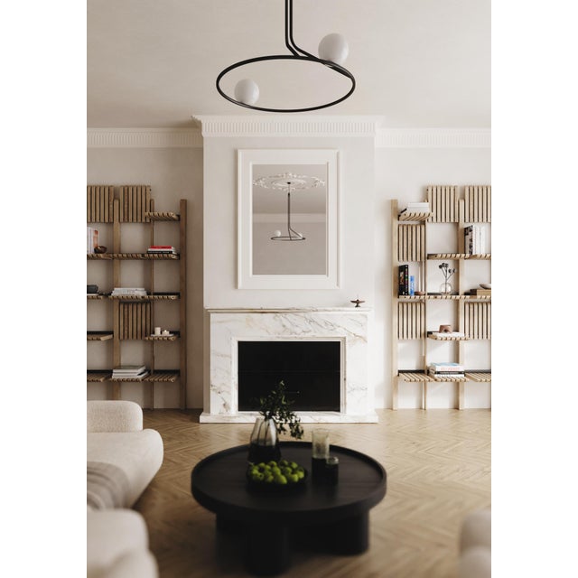 Modern Shelving System Handcrafted Black Stained Wood on the Steel Frame Modular Shelves 500 Mm For Sale - Image 9 of 17