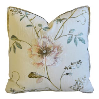 Colefax Fowler Floral Embroider Feather/Down Pillow 19" Square For Sale