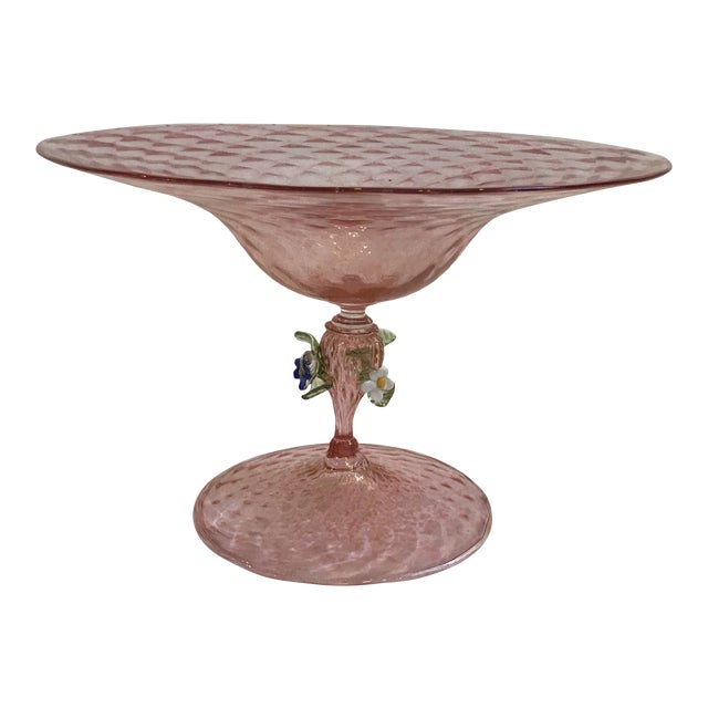 19th Century Hand Blown Pink Venetian Tazza For Sale