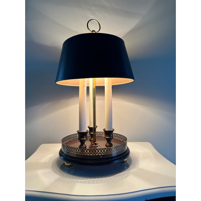 French Vintage Knob Creek Bouillotte Three Candlestick Style Desk Lamp For Sale - Image 3 of 11