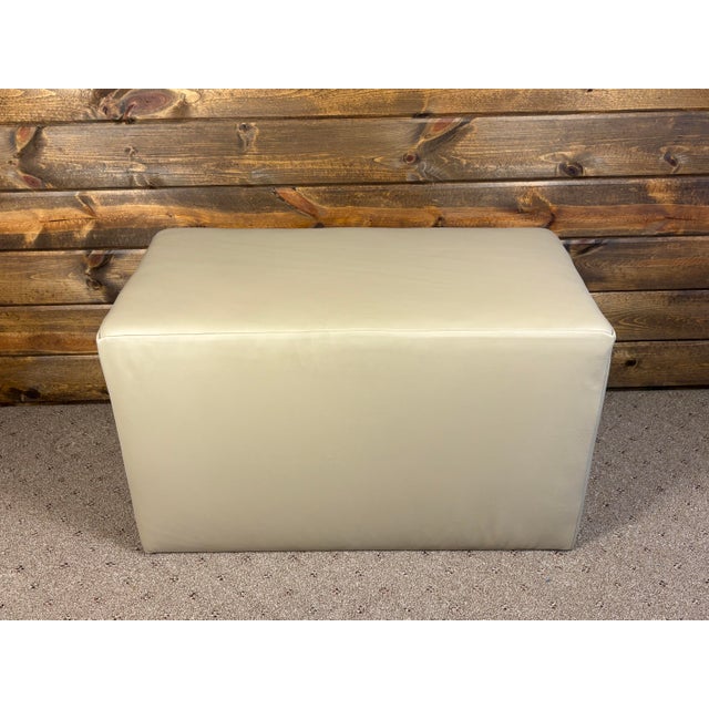New Rectangular Ottoman Footstool Pouf Stool Designer Genuine Ivory Leather Seat For Sale In Atlanta - Image 6 of 6