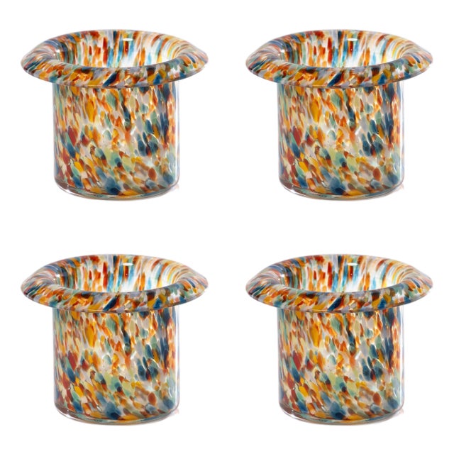 Celia 4-Piece Opal Confetti Glass Candle Holder / Vase, Multicolor For Sale