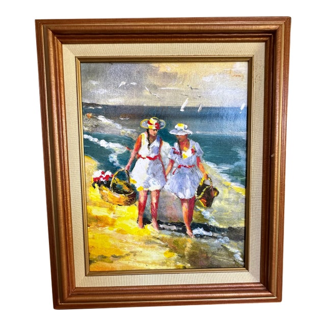Late 20th Century Impressionist Style Mother, and Daughter on the Beach by Richard Tocci Framed For Sale