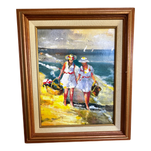Late 20th Century Impressionist Style Mother, and Daughter on the Beach by Richard Tocci Framed