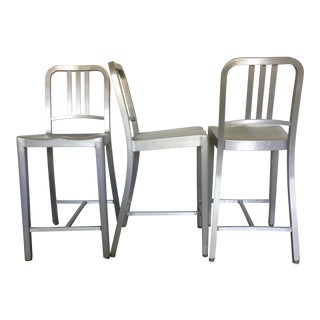 Navy Style Counter Stools by Emeco - Set of 3 For Sale