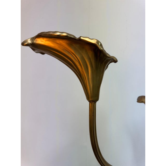 Mid-Century Modern Italian Brass Floor Lamp with Calla Lily Shades, 1960s For Sale - Image 3 of 8