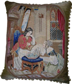 1880 Antique Needlepoint Tapestry Pillow - 21'' X 18''