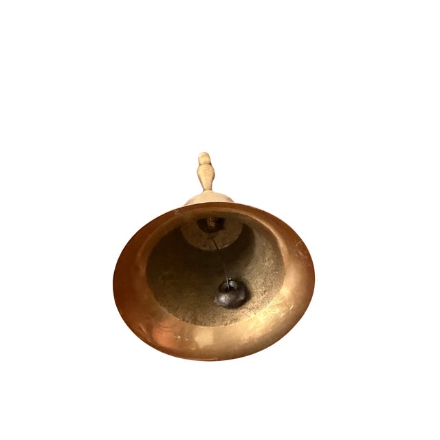 Metal Vintage Solid Brass Hand Bell | Traditional Schoolhouse Dinner Bell | English Manor, Colonial & Farmhouse Decor For Sale - Image 7 of 7