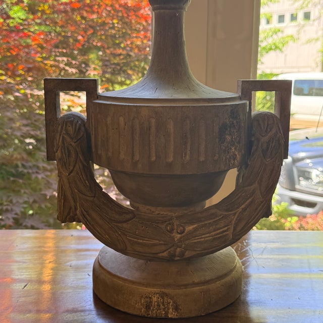 Wood Bliss Studio Carved Wood Neoclassical Urn Lamp For Sale - Image 7 of 9