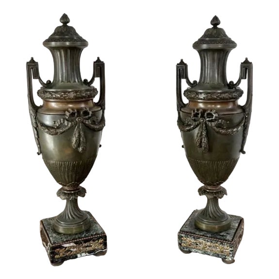Large Antique Victorian Bronze Urns, 1860, Set of 2 For Sale