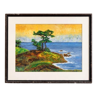 Original Signed 1976 California Coastal Landscape Oil Painting, Monterey Peninsula Impressionist Seascape, Framed 27.5” X 22” For Sale