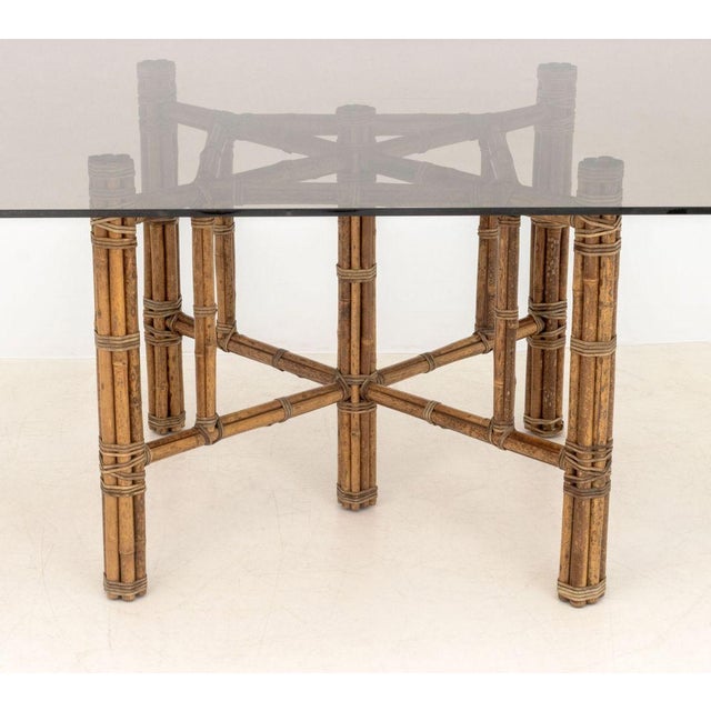 McGuire McGuire Furniture Modern Smoked Glass and Bamboo Dining Table For Sale - Image 4 of 7