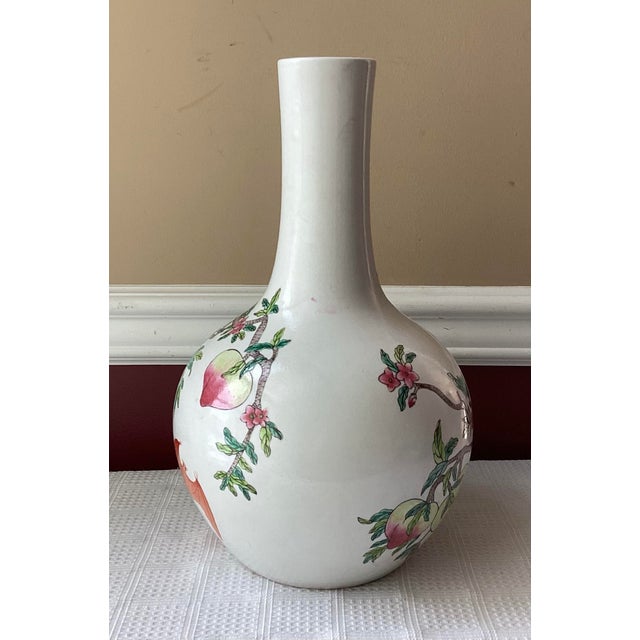 VTG Chinese Famille-Rose Peach & Bat Design Porcelain Vase 14" T. For Sale - Image 9 of 10