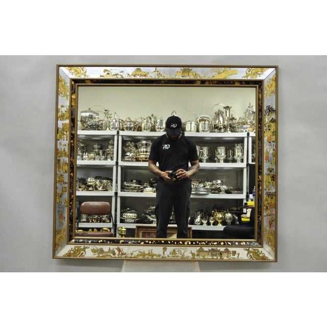Vintage Chinoiserie Figural Eglomise Reverse Painted Oriental Wall Mirror For Sale - Image 18 of 18