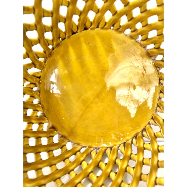 Vintage Italian Yellow Porcelain Basket Weave Cachepot - Trompe L’Oeil Woven Planter For Sale In Louisville - Image 6 of 10