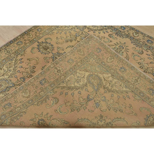 Tabriz Rug 9’3” X 9’2” Pink Wool Vintage Distressed Hand-Knotted Carpet For Sale - Image 14 of 15