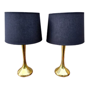 Mid 20th Century Hollywood Regency Solid Brass Table Lamps Attriibuted to Laurel Lamp Co. - a Pair
