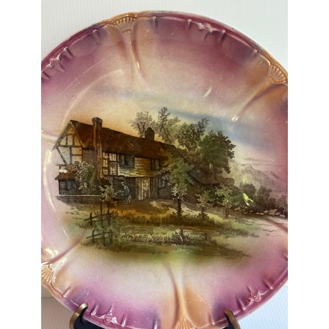 Antique Franz Anton Mehlem Bonn Germany 11" Diameter Porcelain Decorative Plate Scallop Edges Landscape Scene For Sale - Image 18 of 18