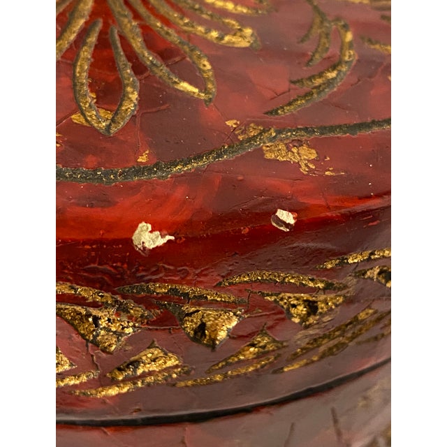Monumental 14" Graduated Trio of Maitland-Smith Tessellated Stone Canisters - Imperial Red & Gold Leaf For Sale - Image 18 of 18