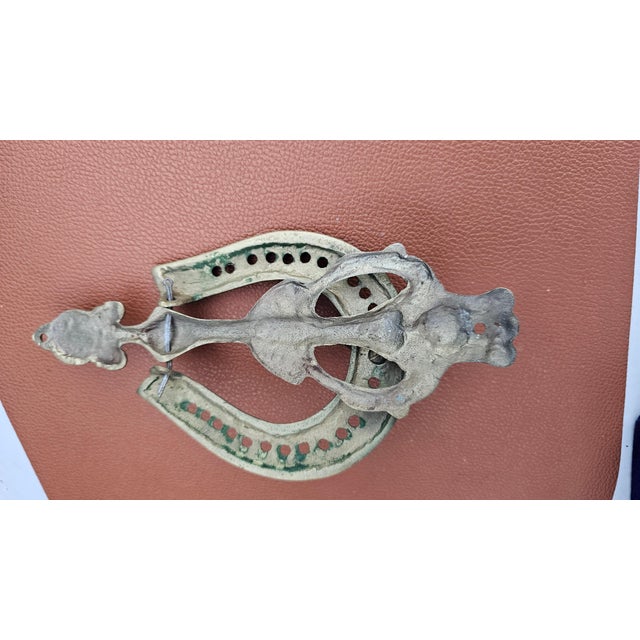 Art Deco Brass Door Knocker with Horseshoe and Horse Head, 1920s For Sale - Image 4 of 5