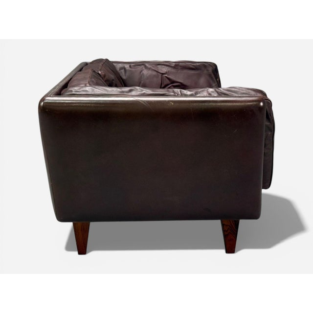 Illum Wikkelsø, Settee, Brown Leather, Rosewood, Denmark, 1960s For Sale - Image 10 of 12