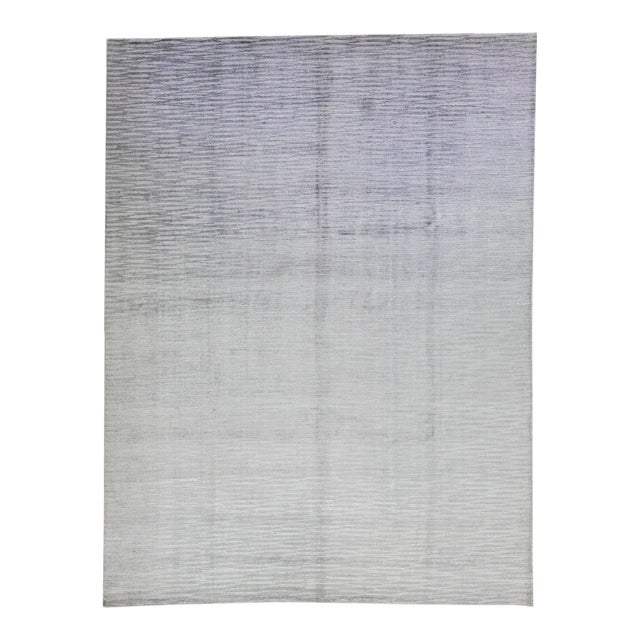 2010s Gray Modern Handmade Wool & Silk Rug With Stripe Design For Sale