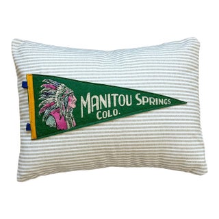 Colorado Manitou Springs Vintage Pennant on New Woven Fabric Throw Pillow For Sale