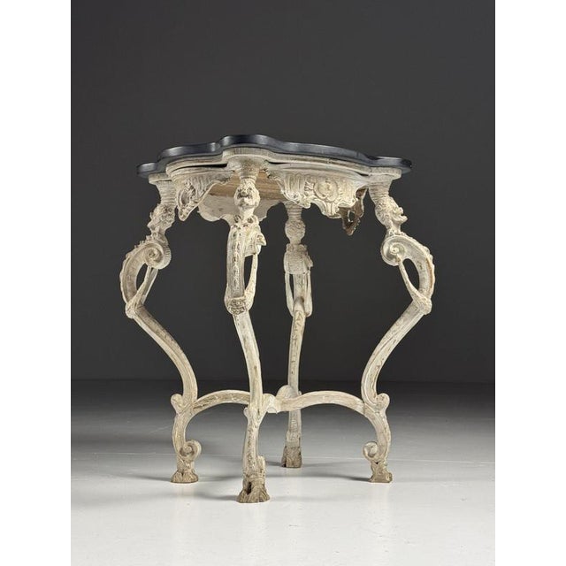French Side Table in Hand-Carved Wood with Marble Top For Sale - Image 16 of 18