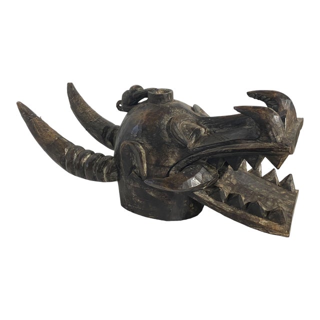 Vintage Large Senufo African Fire Spitter Mask Wanyugo For Sale