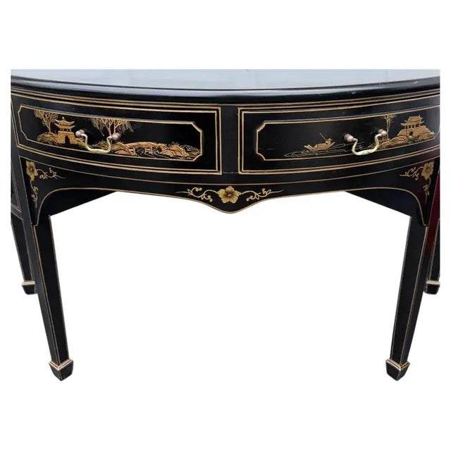 Hollywood Regency Chinoiserie Demilune Sideboard Console Table Server For Sale In Philadelphia - Image 6 of 12