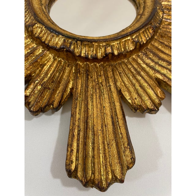 1950s Italian 14.5" Giltwood Sunburst Wall Mirror For Sale - Image 10 of 18