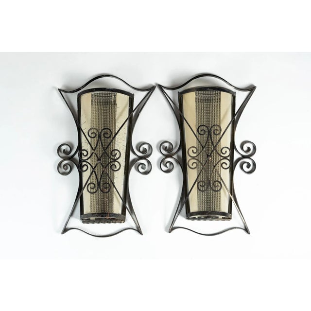 Wrought Iron & Glass Sconces, 1940s, Set of 2 For Sale - Image 7 of 7