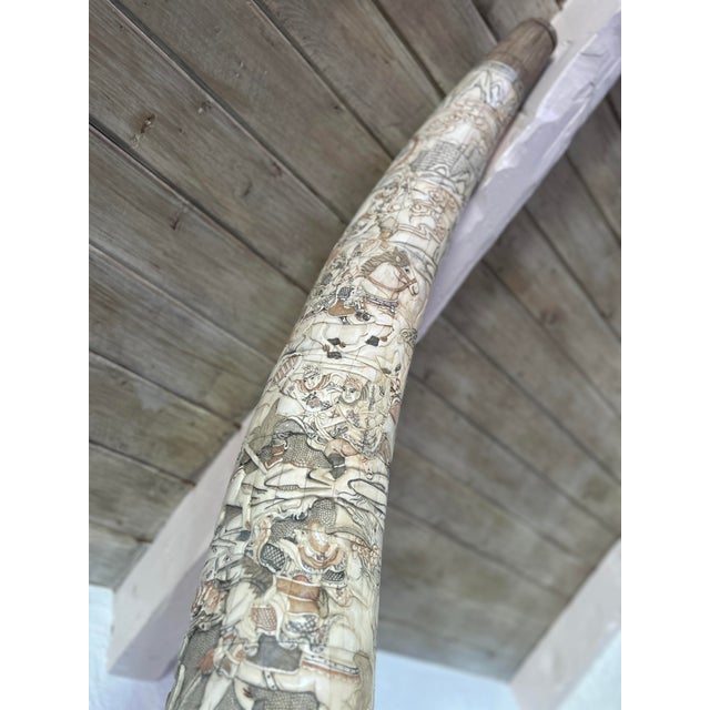 Early 20th Century Early 20th Century Chinese Hand-Carved Faux Elephant Tusks For Sale - Image 5 of 6