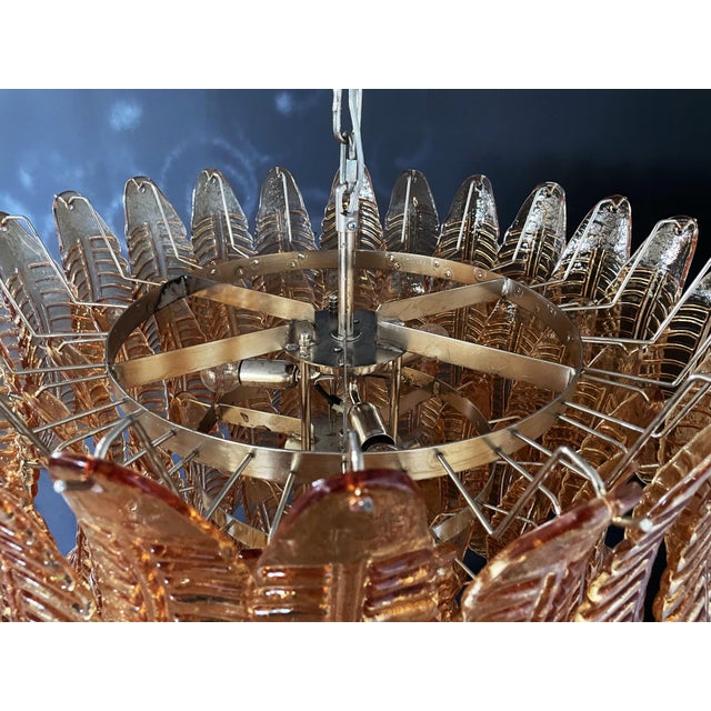 Glass Large Italian Amber Murano Glass Felci Chandelier, 1990 For Sale - Image 7 of 18
