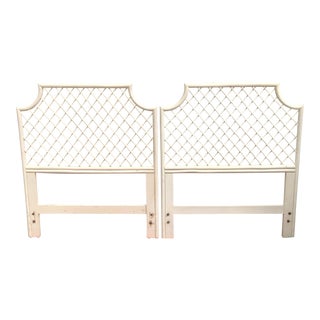 Vintage White Bamboo Rattan Latticed Pagoda Twin Headboards - a Pair For Sale