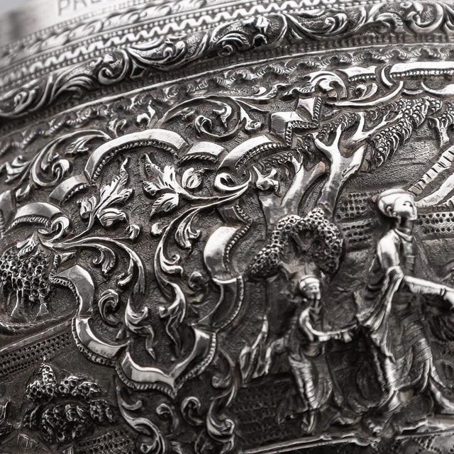 Antique 20th Century Burmese Repoussé Silver Jataka Tales Bowl, 1900s For Sale - Image 14 of 18