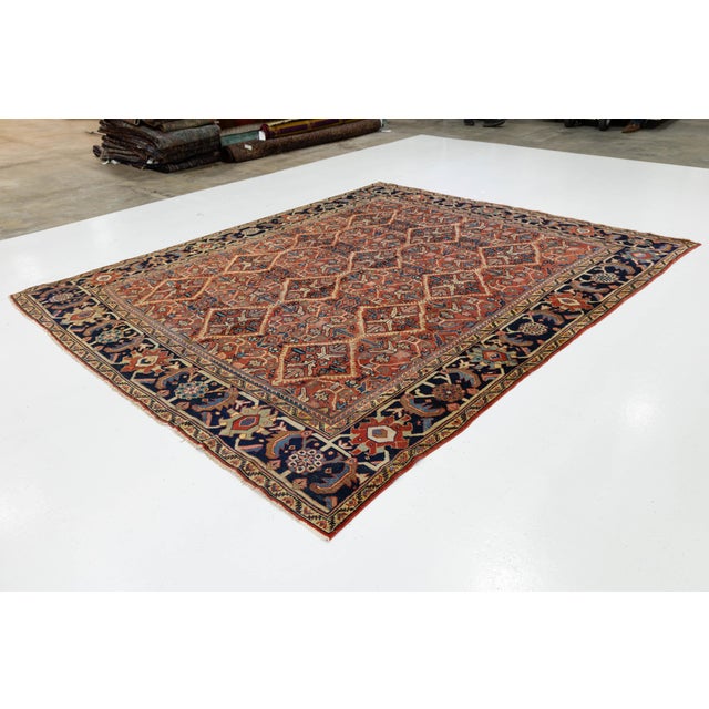 10x12 Antique Handmade Persian Mahal Rug - Large Scale Red & Blue Wool Carpet For Sale - Image 4 of 10