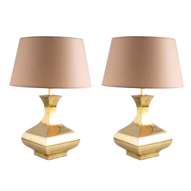 Hollywood Regency Hollywood Regency Set of 2 Brass Table Lamps Mod. Piramide, High Society Italy 1970s For Sale - Image 3 of 16