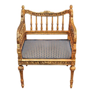 Vintage 1910 Carved Giltwood Throne Accent Chair For Sale