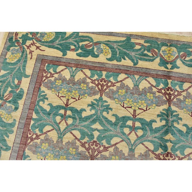 Textile William Morris Rug 9’11” X 13’3” Beige Wool Hand-Knotted Oriental Carpet For Sale - Image 7 of 15