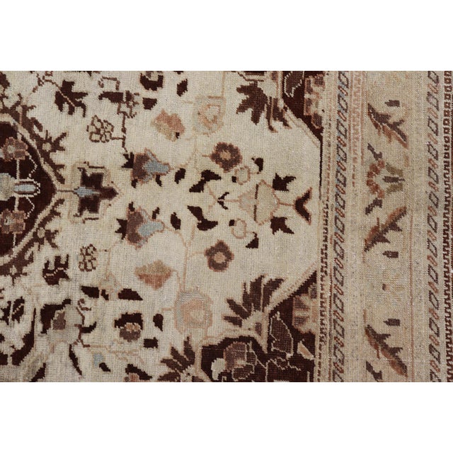 Vintage Oushak Rug With Intricate Medallion in Brown and Ivory 4'8 X 7'2 For Sale - Image 11 of 14