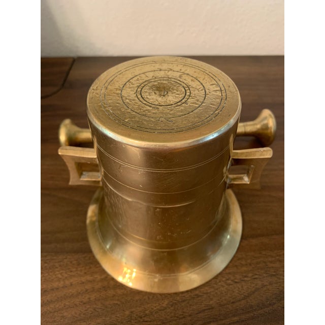 Early 20th Century Brass Pharmacy Apothecary Mortar and Pestle - 2 Pieces For Sale In Los Angeles - Image 6 of 9