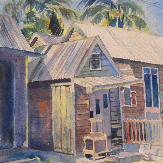 'Barbados Evening' by Neville Legall, 1987, Caribbean Island Life, Barbadian Artist, Barbados For Sale In Monterey, CA - Image 6 of 6